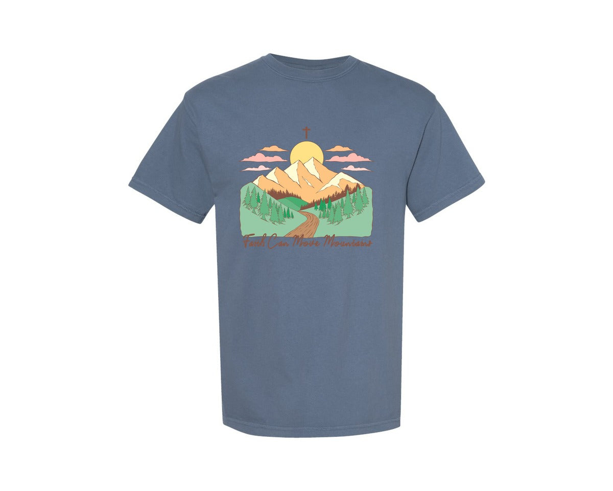 brand:Comfort Colors|color:Blue Jean|Faith Can Move Mountains Christian Quote 2 Graphic T-Shirt