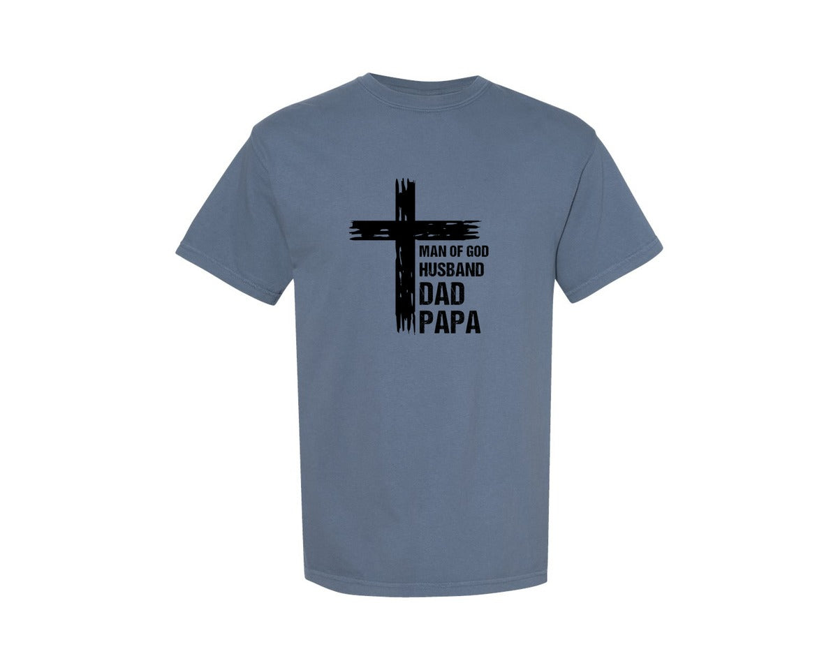 brand:Comfort Colors|color:Blue Jean|Man Of God Husband Dad Papa Shirtchrist Graphic T-Shirt