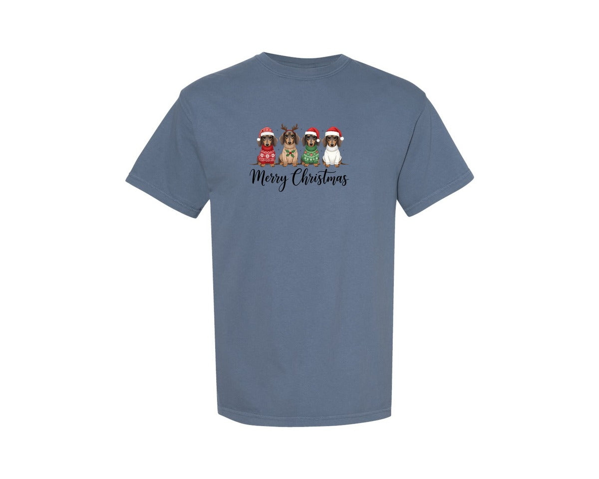 brand:Comfort Colors|color:Blue Jean|Christmas Dachshund 2 Graphic T-Shirt
