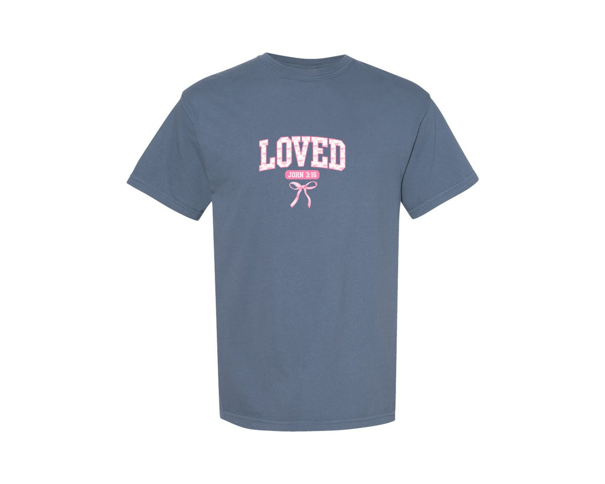 brand:Comfort Colors|color:Blue Jean|Pink Valentine Christian Coquette Graphic T-Shirt