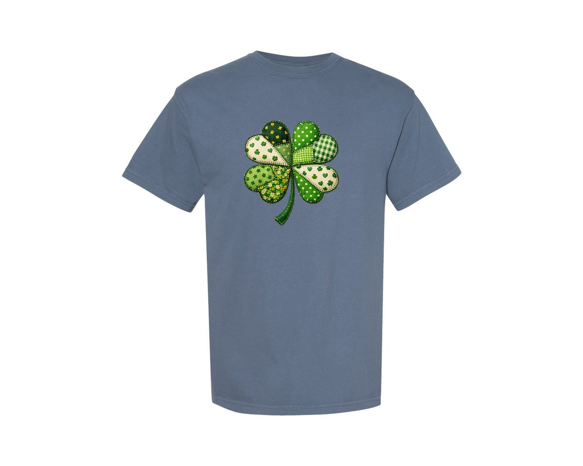 brand:Comfort Colors|color:Blue Jean|Patchwork Shamrock St Patrick Graphic T-Shirt