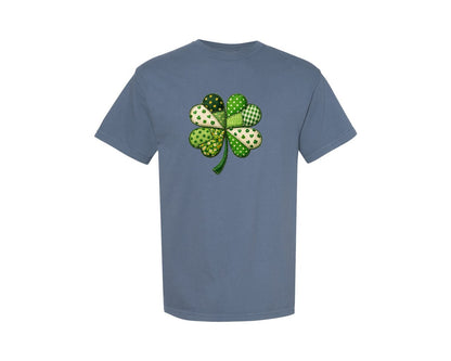 brand:Comfort Colors|color:Blue Jean|Patchwork Shamrock St Patrick Graphic T-Shirt