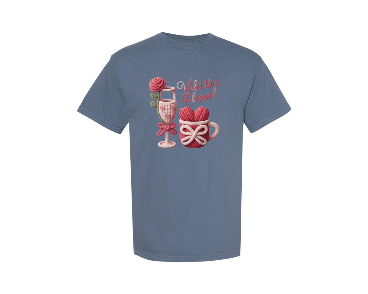 brand:Comfort Colors|color:Blue Jean|Crochet Valentine Please Coffee Cup Graphic T-Shirt
