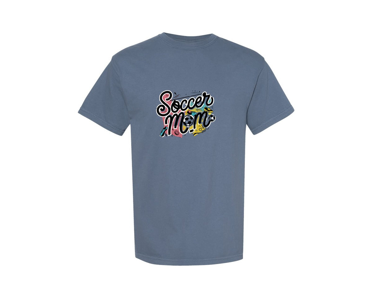 brand:Comfort Colors|color:Blue Jean|Soccer Mom Retro Soccer Mama 2 Graphic T-Shirt
