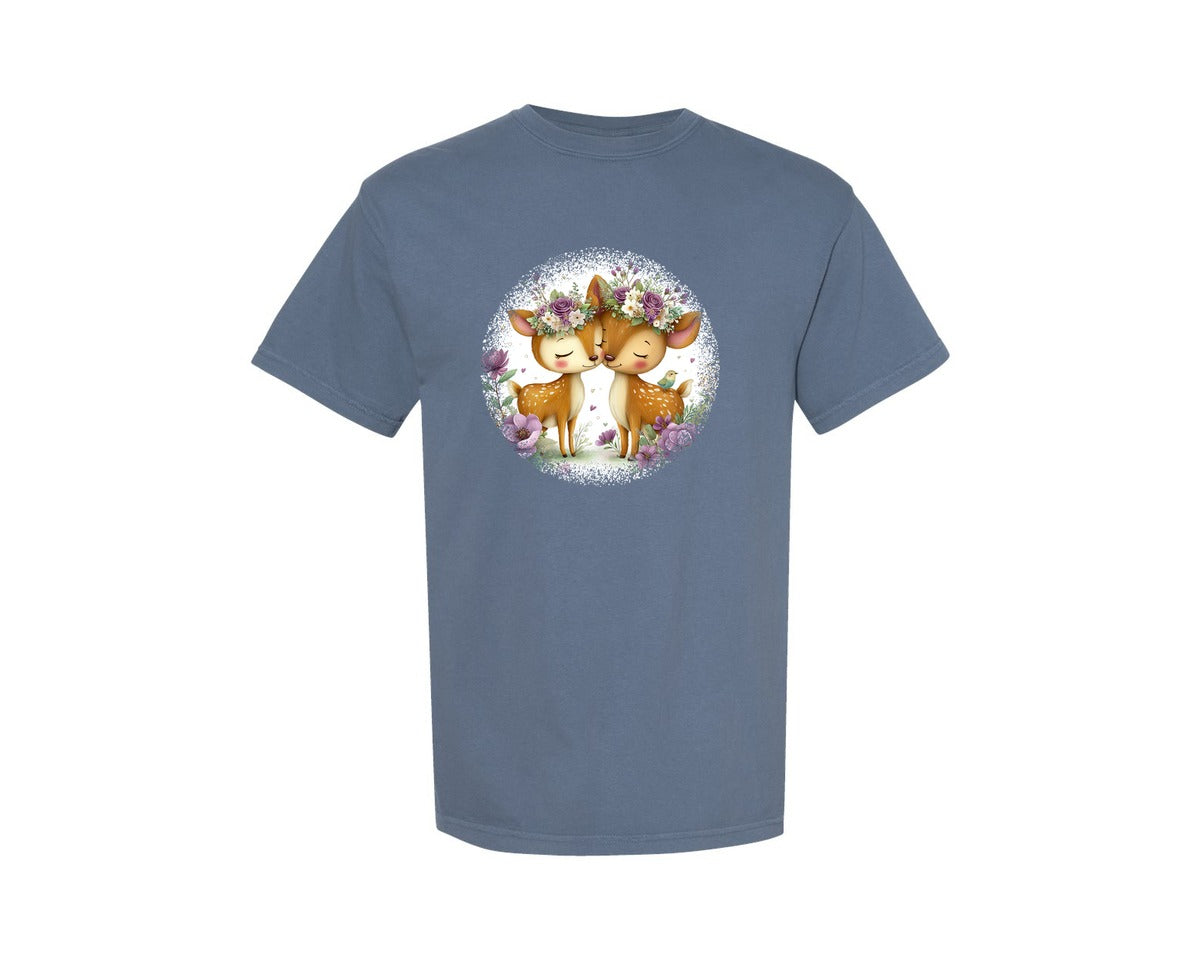 brand:Comfort Colors|color:Blue Jean|Couple Animals Round Tshirt 32 Graphic T-Shirt