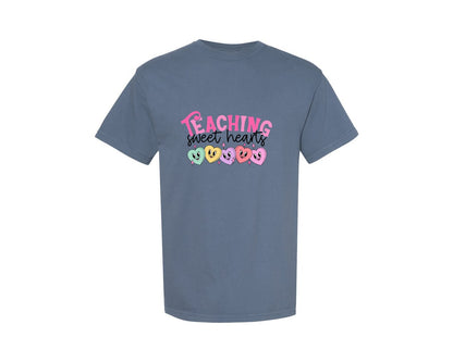brand:Comfort Colors|color:Blue Jean|Teaching Sweethearts Candy Heart Graphic T-Shirt