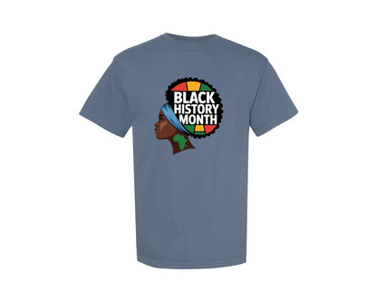 brand:Comfort Colors|color:Blue Jean|Black History Month Afro Woman 2 Graphic T-Shirt