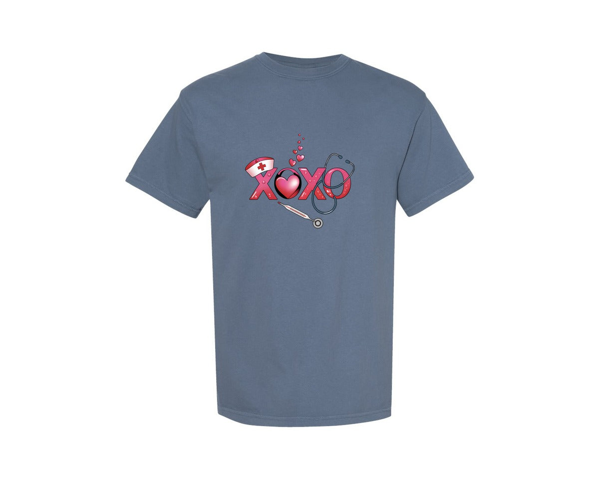brand:Comfort Colors|color:Blue Jean|Xoxo Nurse Valentines Day Graphic T-Shirt