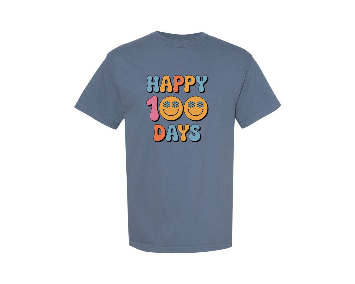 brand:Comfort Colors|color:Blue Jean|Happy 100 Days School Design Graphic T-Shirt