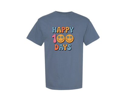brand:Comfort Colors|color:Blue Jean|Happy 100 Days School Design Graphic T-Shirt