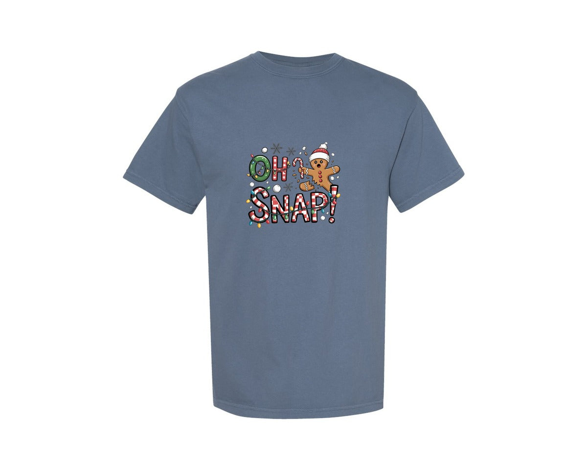 brand:Comfort Colors|color:Blue Jean|Oh Snap Christmas Gingerbread Shirt Graphic T-Shirt