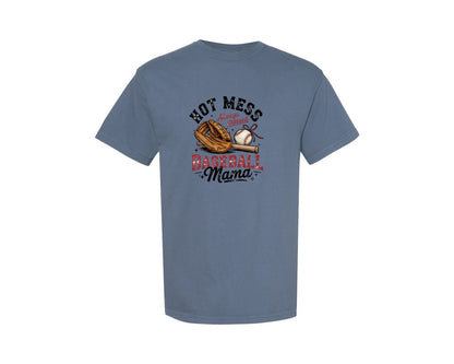 brand:Comfort Colors|color:Blue Jean|Baseball Mama Hot Mess Art Graphic T-Shirt