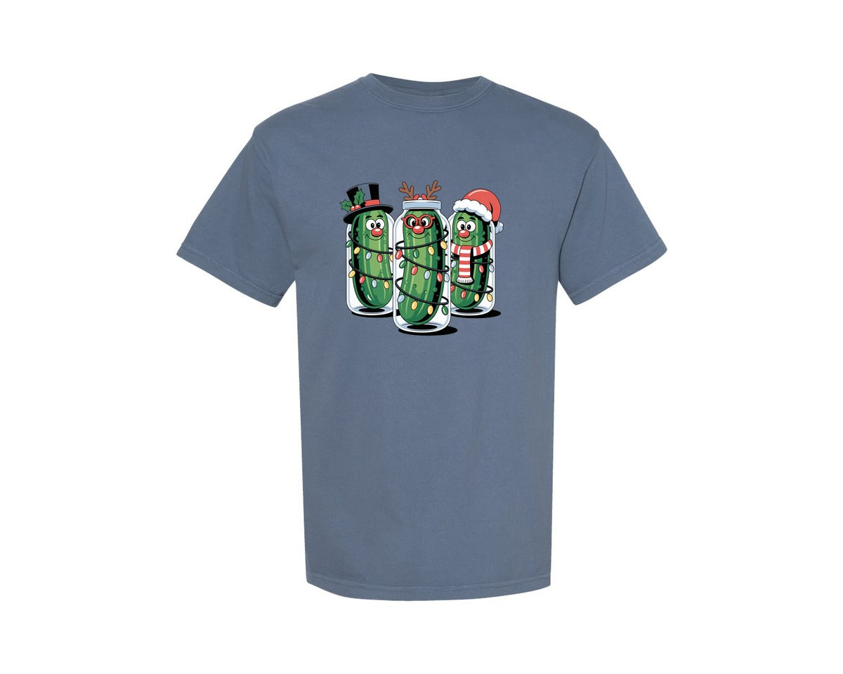 brand:Comfort Colors|color:Blue Jean|Funny Christmas Pickle Holiday Funn Graphic T-Shirt