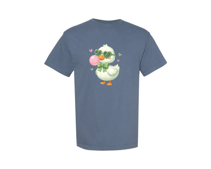 brand:Comfort Colors|color:Blue Jean|Cute Duck With Heart Sunglasses Graphic T-Shirt