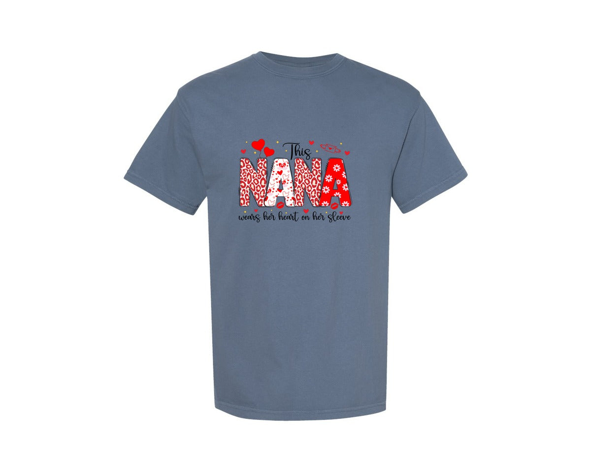 brand:Comfort Colors|color:Blue Jean|Wears Heart On Her Sleeve Graphic T-Shirt
