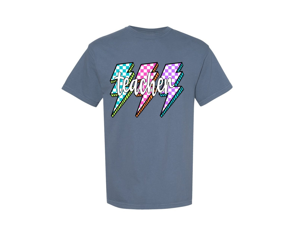 brand:Comfort Colors|color:Blue Jean|Lightning Bolt Teacher Graphic T-Shirt