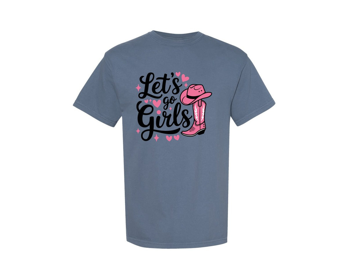 brand:Comfort Colors|color:Blue Jean|Lets Go Girls Western Cowgirl Graphic T-Shirt