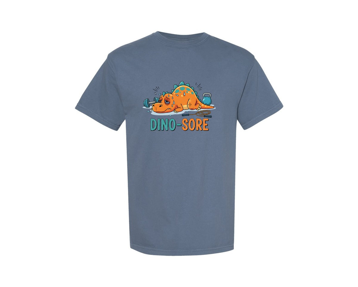 brand:Comfort Colors|color:Blue Jean|Dino Sore Gym Funny Dinosaur Graphic T-Shirt