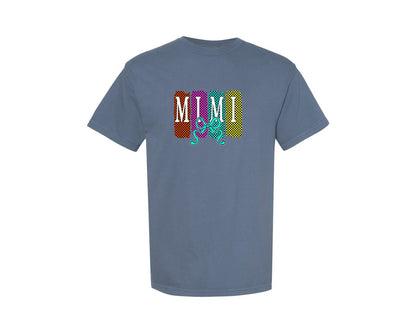 brand:Comfort Colors|color:Blue Jean|Retro Checkered Mimi Preppy Mom Graphic T-Shirt