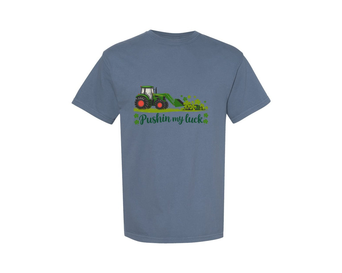 brand:Comfort Colors|color:Blue Jean|Pushin My Luck St Patricks Day 3 Graphic T-Shirt