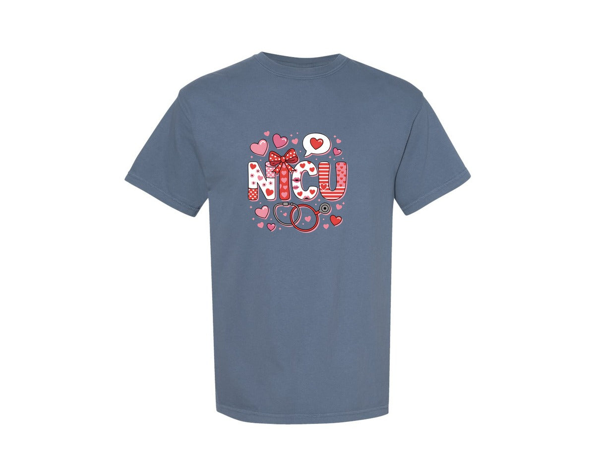 brand:Comfort Colors|color:Blue Jean|Nicu Nurse Valentine Nurse Graphic T-Shirt