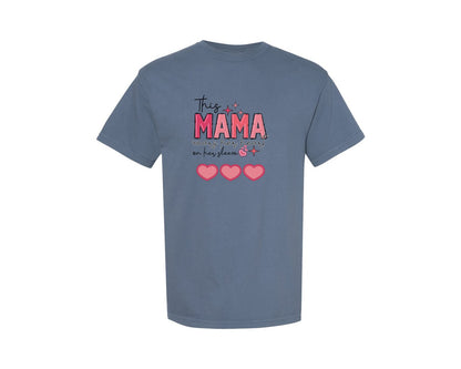 brand:Comfort Colors|color:Blue Jean|This Mama Wears Her Heart On Her Sleeve 2 Graphic T-Shirt