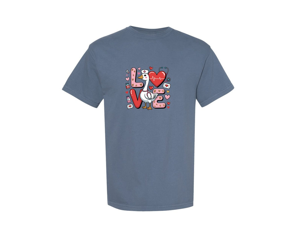brand:Comfort Colors|color:Blue Jean|Love Valentine Goose Graphic T-Shirt