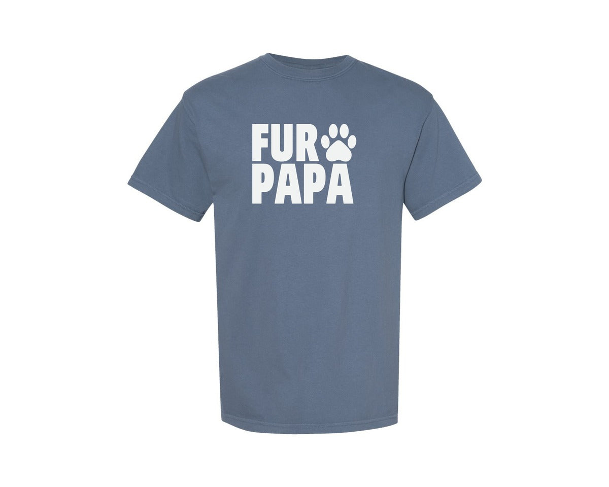 brand:Comfort Colors|color:Blue Jean|Funny Fur Papa Shirt Pet Lover Dog Dad Graphic T-Shirt