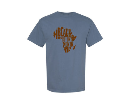 brand:Comfort Colors|color:Blue Jean|Black History Month Africa Map Typo Graphic T-Shirt