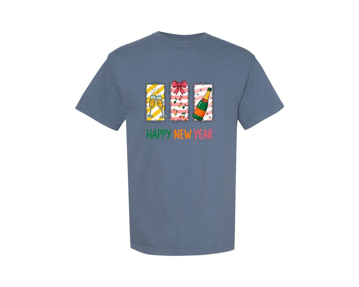 brand:Comfort Colors|color:Blue Jean|Happy New Year 2026 Coquette Bow 2 Graphic T-Shirt