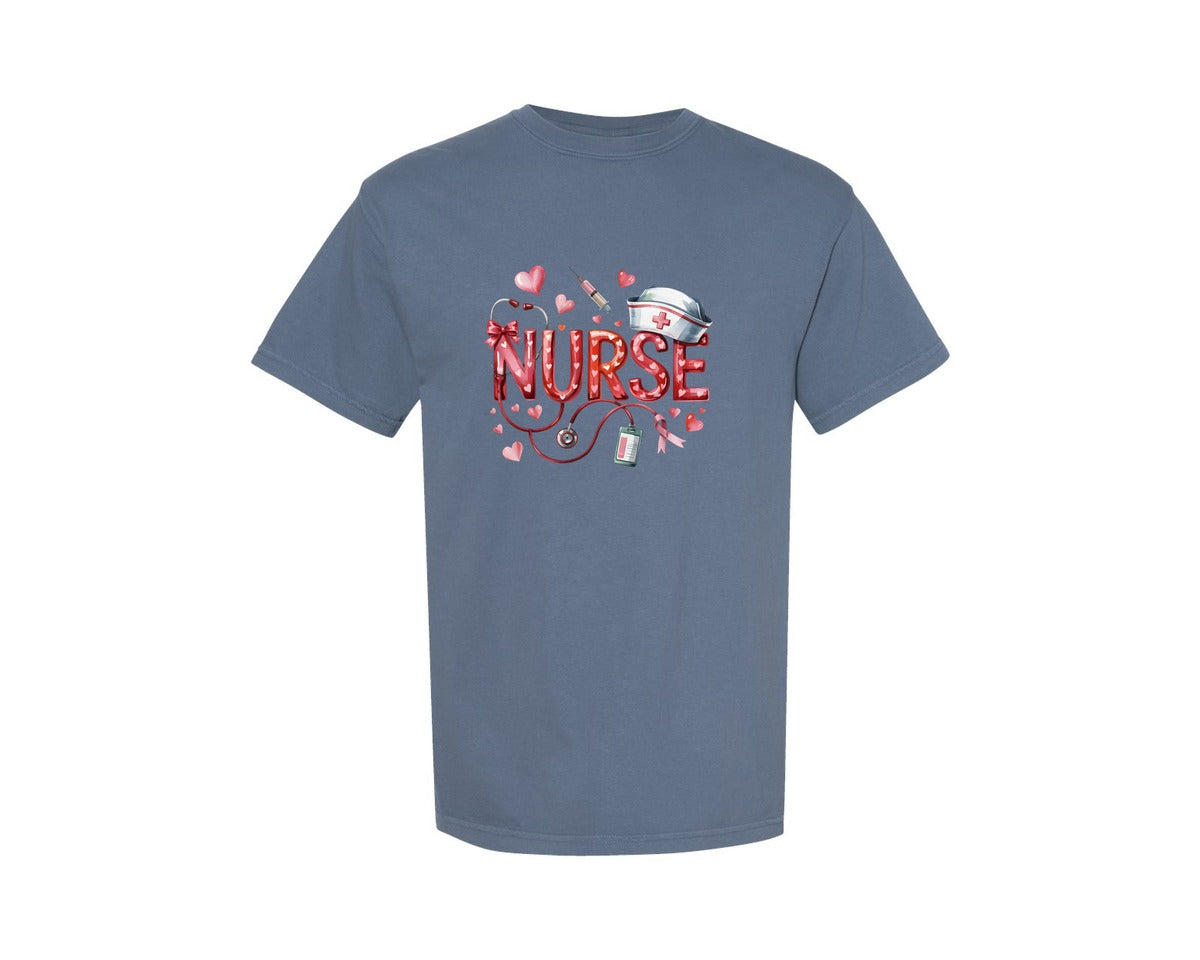 brand:Comfort Colors|color:Blue Jean|Cute Nurse Valentine Nurse T Shirt Graphic T-Shirt