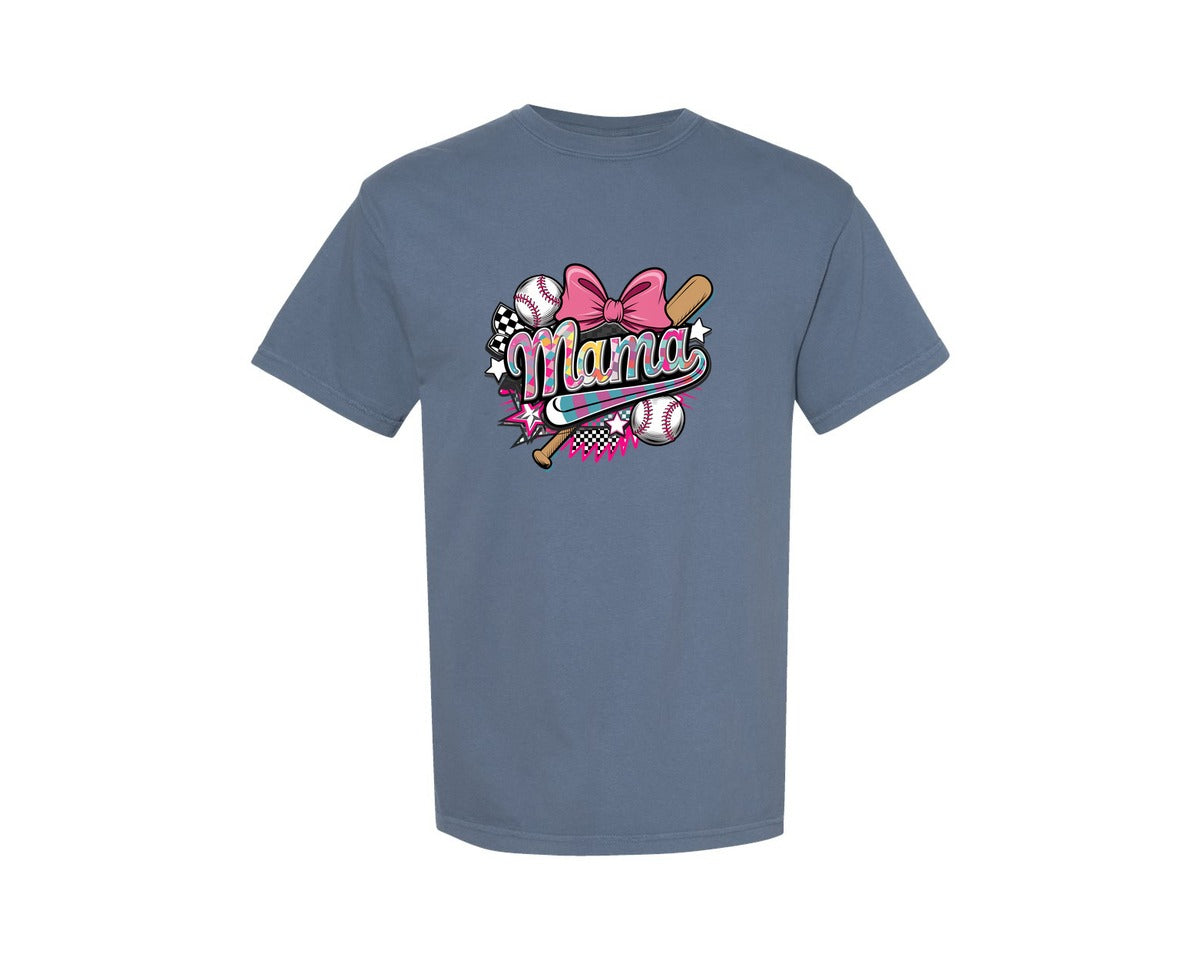 brand:Comfort Colors|color:Blue Jean|Baseball Mama Coquette Baseball Graphic T-Shirt