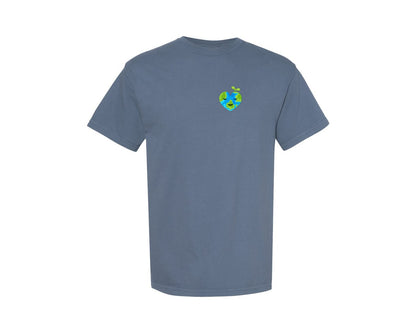 brand:Comfort Colors|color:Blue Jean|Love Heart Earth Globe Pocket Design Graphic T-Shirt