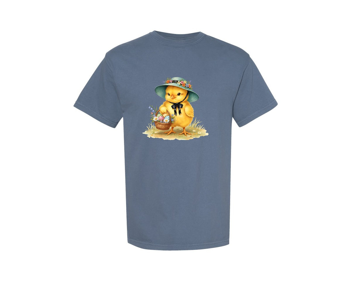 brand:Comfort Colors|color:Blue Jean|Vintage Easter Chick Graphic T-Shirt