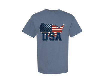 brand:Comfort Colors|color:Blue Jean|America Usa Map 4Th Of July Patriotic 4 Graphic T-Shirt