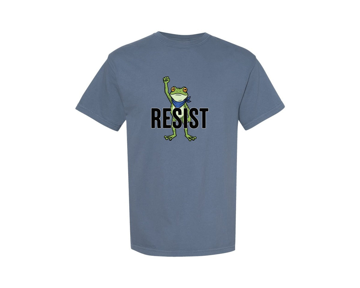brand:Comfort Colors|color:Blue Jean|Resist Frog T Shirt Design Vector Frogs Graphic T-Shirt