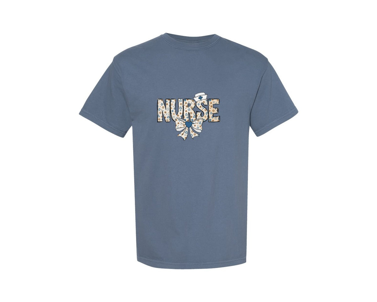 brand:Comfort Colors|color:Blue Jean|Floral Nurse Coquette Graphic T-Shirt