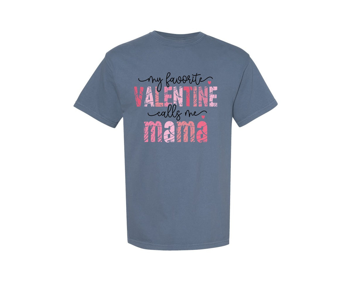 brand:Comfort Colors|color:Blue Jean|Mama Valentine Distressed Retro Graphic T-Shirt