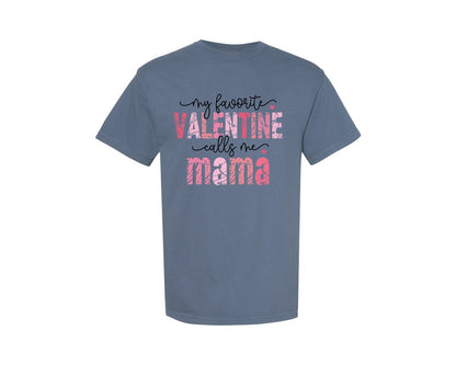 brand:Comfort Colors|color:Blue Jean|Mama Valentine Distressed Retro Graphic T-Shirt
