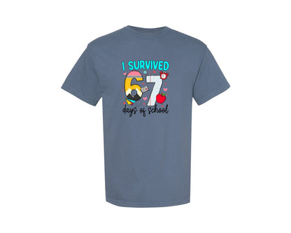 brand:Comfort Colors|color:Blue Jean|I Survived 67 Days Of School Colorful Graphic T-Shirt
