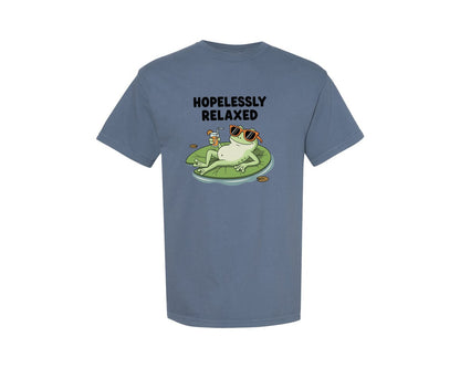 brand:Comfort Colors|color:Blue Jean|Funny Frog Hopelessly Relaxed 4 Graphic T-Shirt