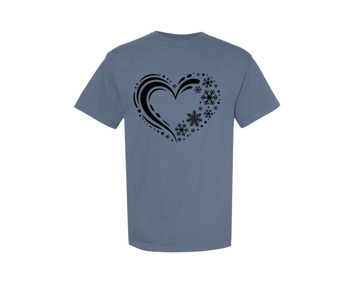 brand:Comfort Colors|color:Blue Jean|Winter Heart Snowflake Splash Graphic T-Shirt