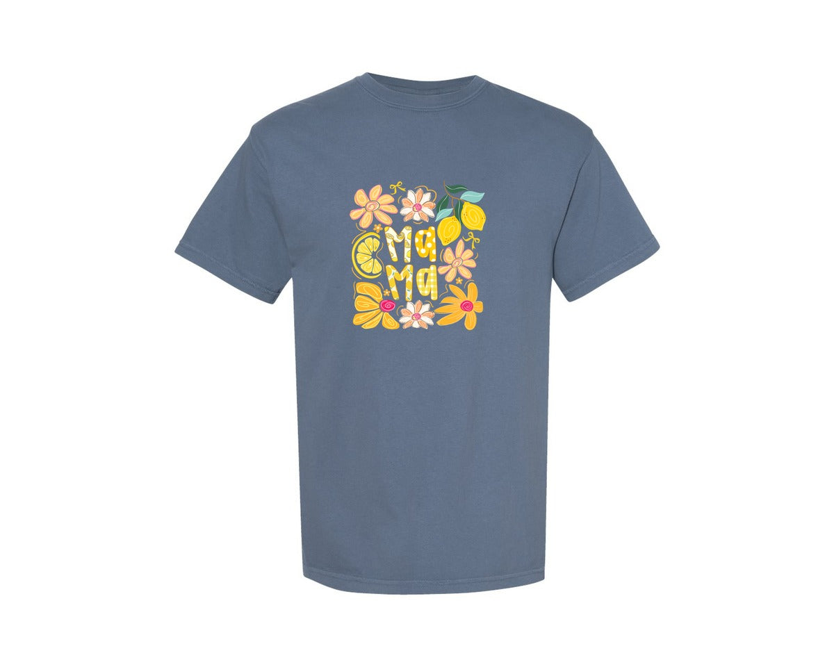 brand:Comfort Colors|color:Blue Jean|Boho Mama Summer Lemon Graphic T-Shirt