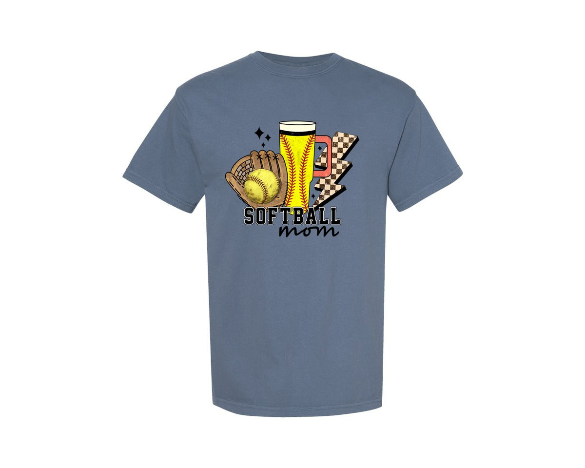 brand:Comfort Colors|color:Blue Jean|Softball Mom 4 Graphic T-Shirt