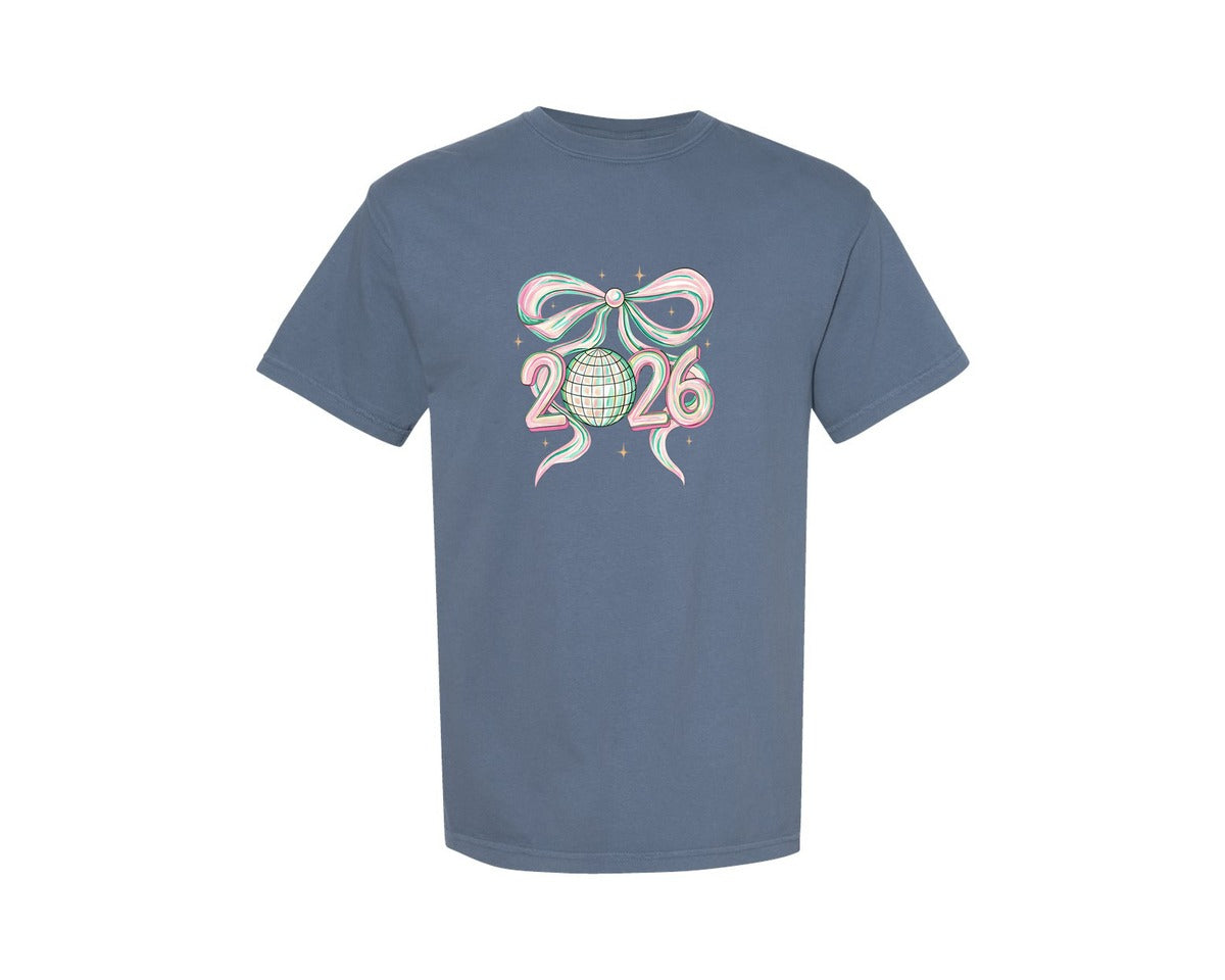 brand:Comfort Colors|color:Blue Jean|Coquette Happy New Year 2026 Graphic T-Shirt