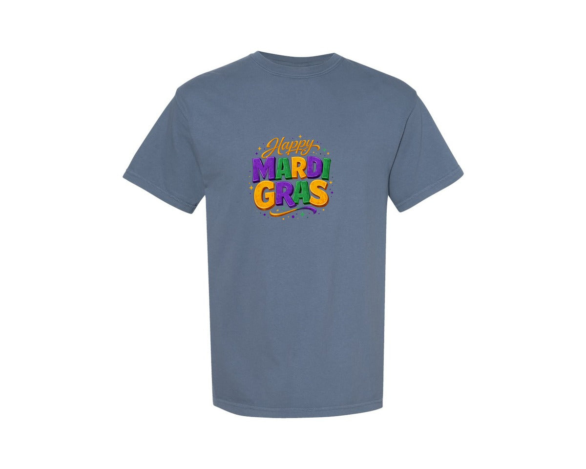 brand:Comfort Colors|color:Blue Jean|Retro Coquette Mardi Gras Lucky Graphic T-Shirt