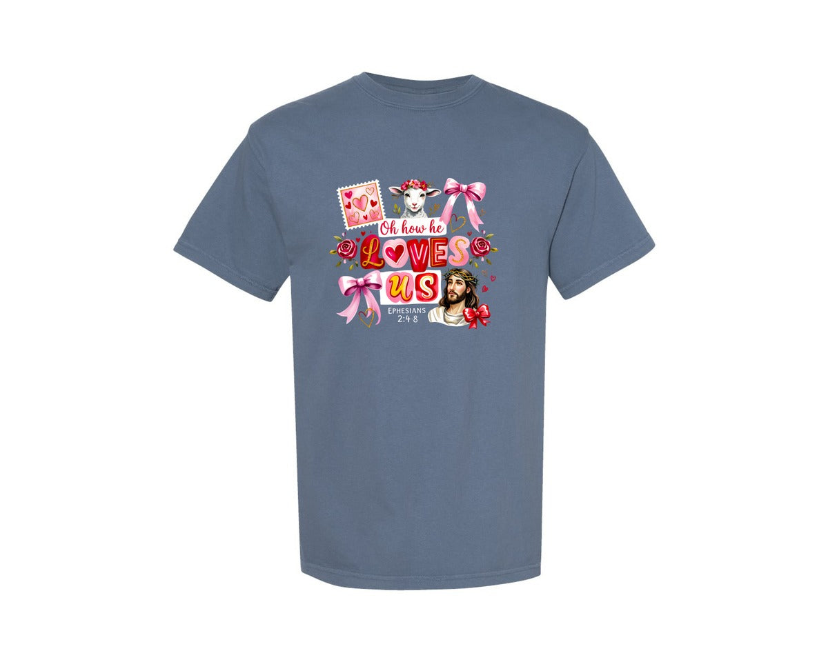 brand:Comfort Colors|color:Blue Jean|Christian Valentine Coquette Jesus Graphic T-Shirt