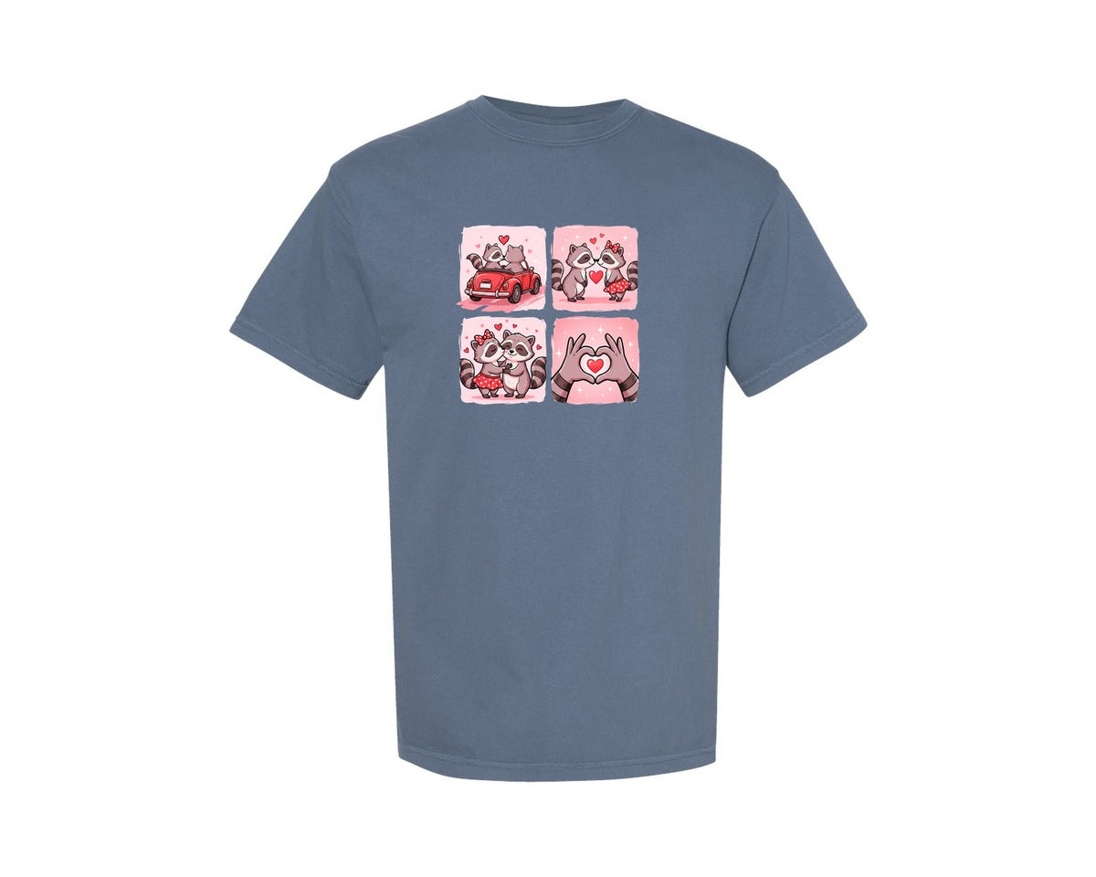 brand:Comfort Colors|color:Blue Jean|Cute Valentine Raccoon Couple Graphic T-Shirt