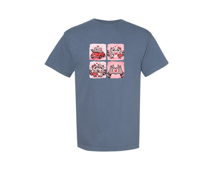 brand:Comfort Colors|color:Blue Jean|Cute Valentine Raccoon Couple Graphic T-Shirt