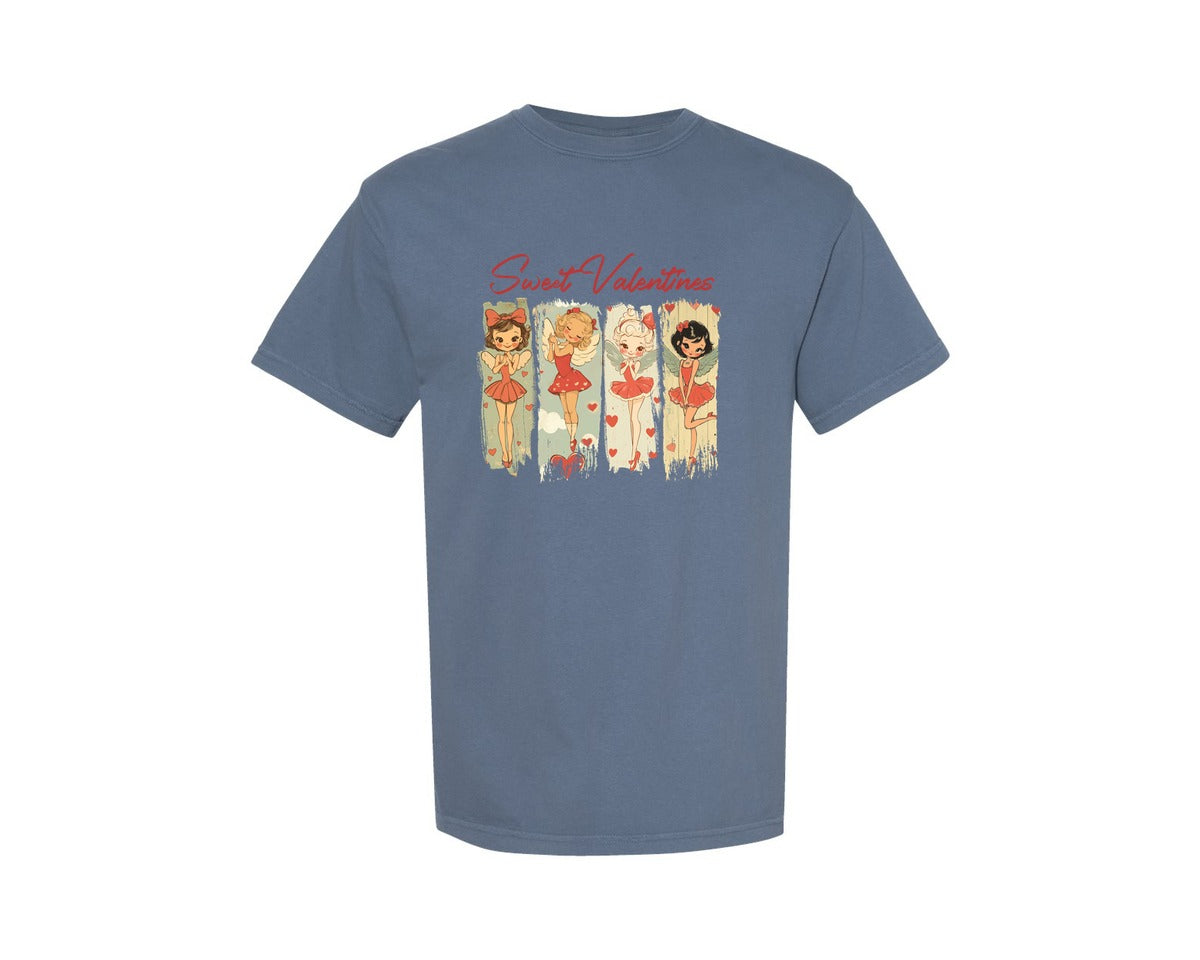 brand:Comfort Colors|color:Blue Jean|Retro Valentine Vintage Cupid Graphic T-Shirt